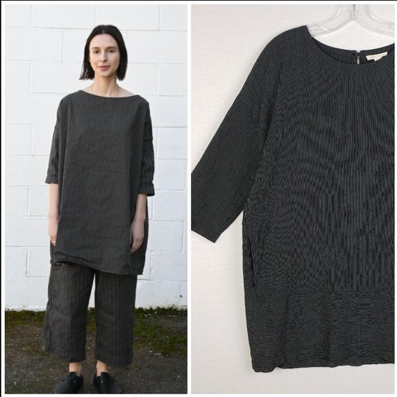 Eileen Fisher Tops - EILEEN FISHER Tunic Dress Organic Cotton Tencel Crepe Mini Stripe size M Relaxed